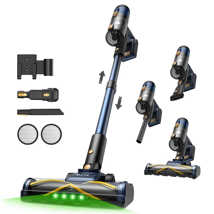 Vactidy V12 Cordless Vacuum Cleaner, 50000Pa Suction, 450W Motor, 2-in-1 Wet Dry Vacuum, LED Display, 50-Min Runtime, 0.5L Dust Bin, Green Light Dust Detection
