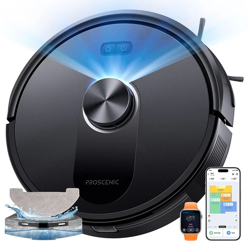 Proscenic Q10 Robot Vacuum Cleaner with Mop, 8000Pa Strong Suction, 360° LIDAR Navigation, 200-Min Runtime, Auto-Recharge & Resume, APP/Remote/Voice Control for Pet Hair & Large Homes