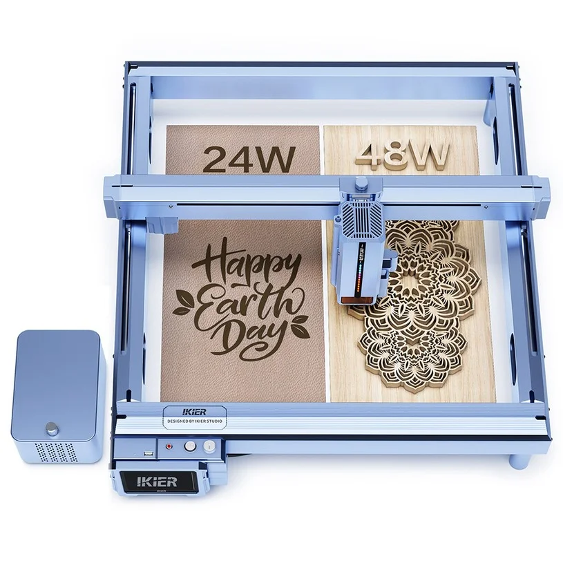 IKIER K1 Pro Max 48W Laser Engraver, 410mm×410mm Working Area, 0.01mm Precision, 900mm/s Fast Speed, Dual Gear Laser, Smart Auto Focus & Auto Sinking Cutting