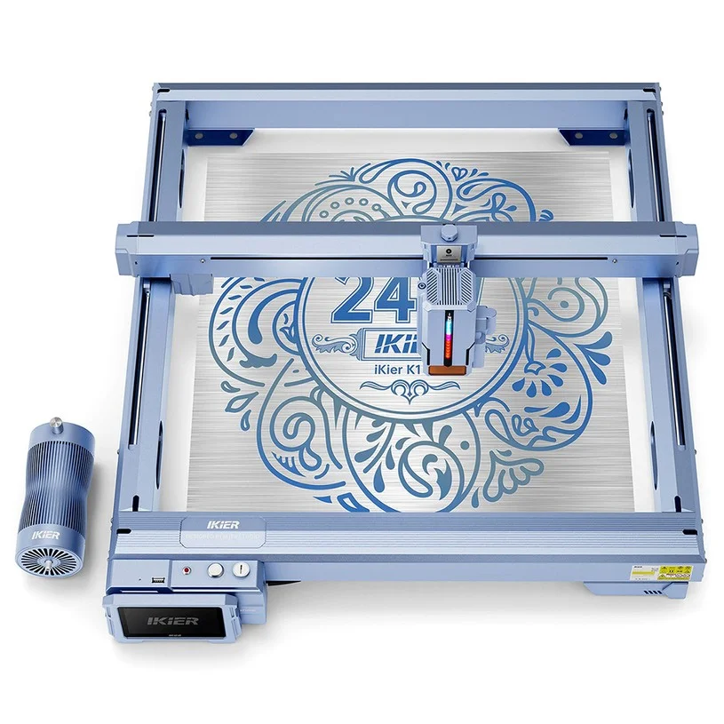 IKIER K1 Pro 24W Laser Engraver, 410mm×410mm Working Area, 800mm/s Speed, 0.08mm×0.1mm Laser Spot, 0.01mm Precision, Auto Focus, Auto Sinking & One-Pass Cutting