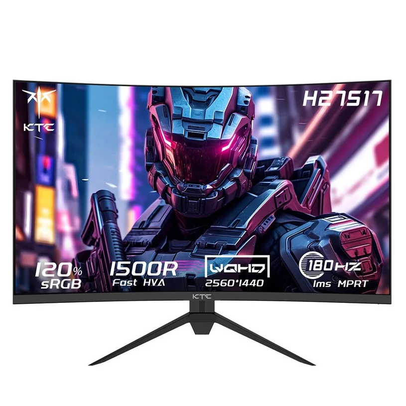 Like New - KTC H27S17 27-inch 1500R Curved Gaming Monitor QHD 2560x1440 16:9 ELED 180Hz 120% sRGB 4000:1 Contrast Ratio 1ms MPRT Response Time Low Motion Blur Compatible with FreeSync G-Sync USB 2xHDMI2.0 2xDP1.4 Audio Out VESA Mount