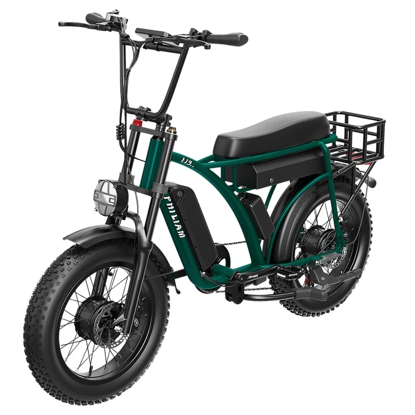 PHILIAM ET9 Dual Motor Electric Bike, 1000W*2 (Peak 3000W), 52V 50Ah Dual Battery, 50km/h Max Speed, 320km PAS Range, 7-Speed Shimano, 4-Piston Hydraulic Brakes, 135kg Load, All-Terrain Fat Tire E-Bike for Adults