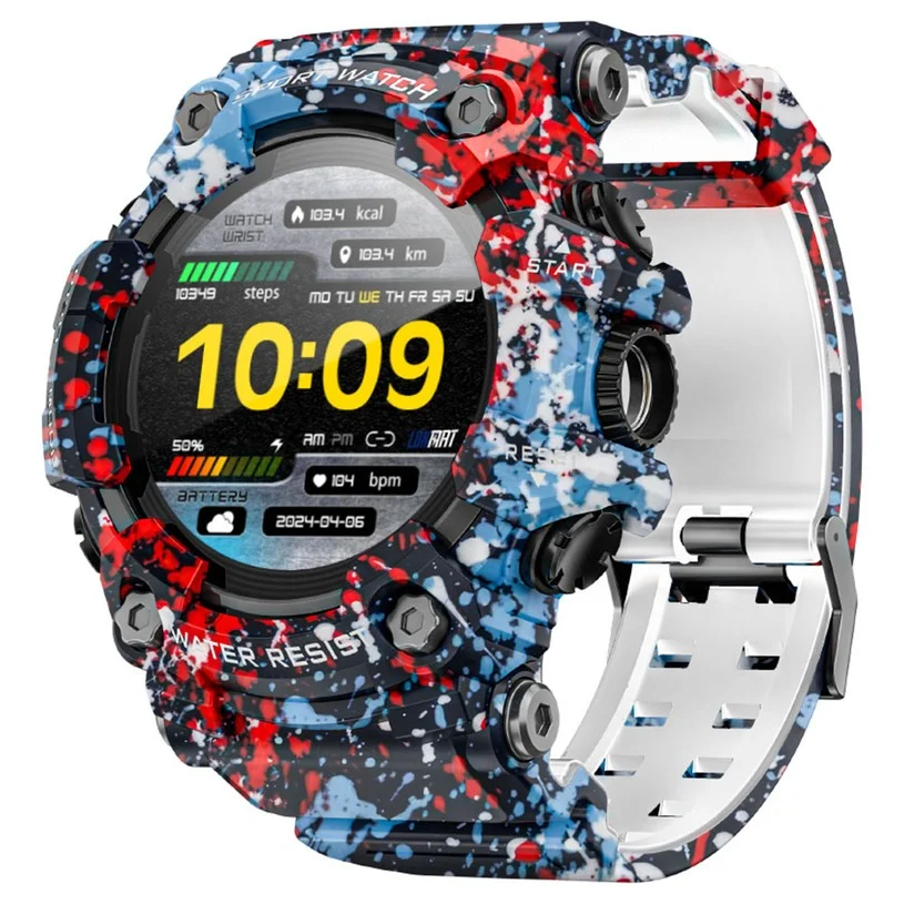 LOKMAT ATTACK GT Smart Watch, 1.32-inch HD Full-Touch Display 360×360, IP68 Waterproof Rugged Outdoor Design, 100+ Sports Modes, Bluetooth Calling, Heart Rate & Sleep Monitoring, 15-Day Battery Life - Floral Blue