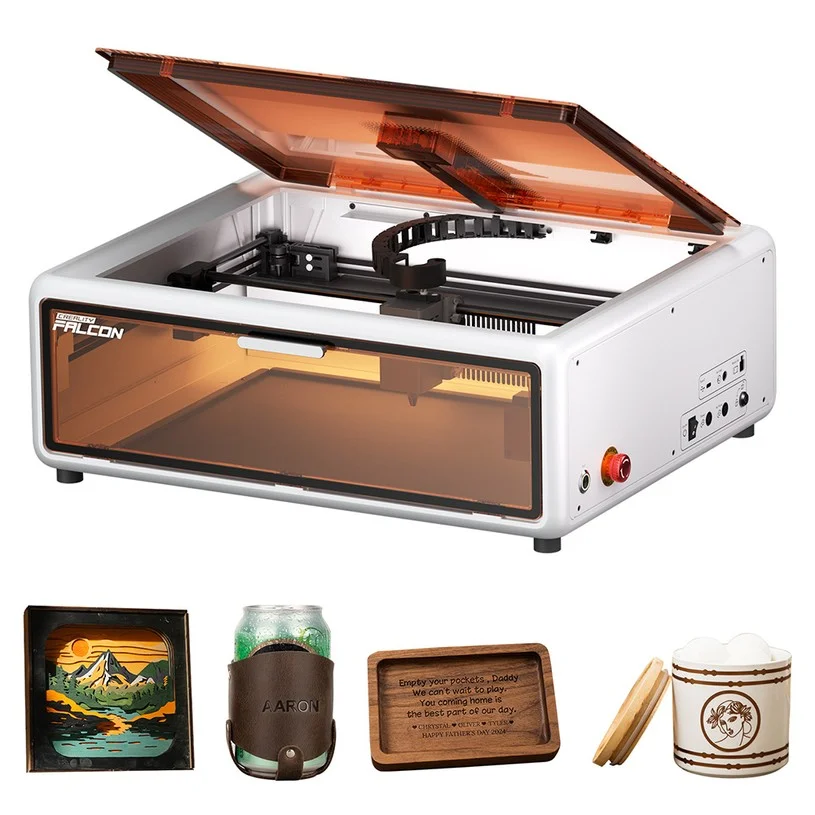 Creality Falcon A1 10W Laser Engraver Cutter, 600mm/s High-Speed Engraving, 0.06-0.08mm Precision Laser, 305×381mm Working Area, Smart Material Detection, HD Camera, Eye-Protection Cover, Built-in Exhaust Fan, One-Click Auto Setup - White