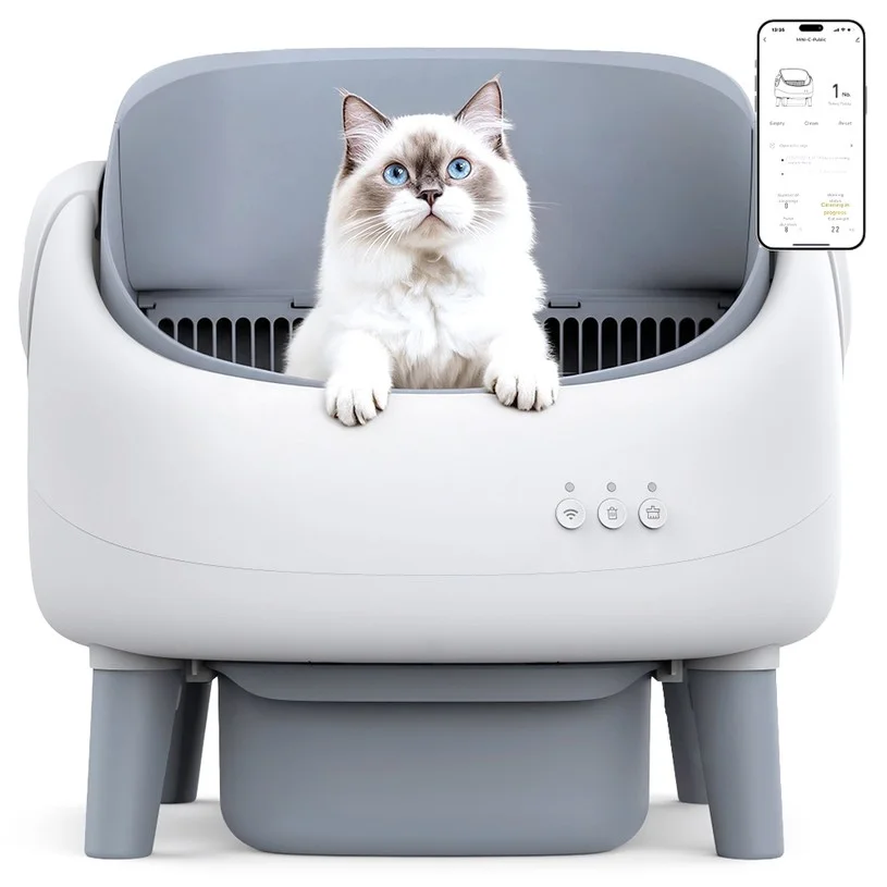 Crigge MINI-C Smart Cat Litter Box, Open-Top Self-Cleaning System, WiFi App Control,  Health Tracking, 35dB Ultra-Quiet Operation, Dual Infrared Safety Sensors, Automatic Waste Separation, Detachable Drum Design, Built-in Deodorizing Cartridge