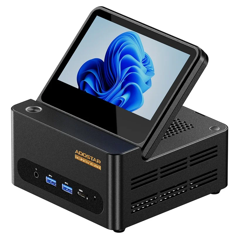 AOOSTAR G-FLIP Mini PC Barebone (No RAM No SSD), AMD Ryzen 7 H255 8 Core Max 4.9GHz, Radeon 780M Graphics, Dual DDR5-5600 + Dual M.2 PCIe 4.0 SSD, Foldable 5" 1080P Display, USB4 + OCuLink Expansion, Dual 2.5G LAN