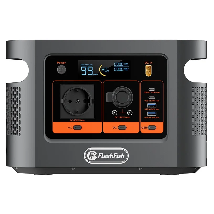 FlashFish E106B Portable Power Station, 384Wh LiFePO4 Battery, 600W Pure Sine Wave Output, 8 Outputs, 250W AC + 200W Solar Fast Charging, 100W USB-C PD, 120W Car Port, LCD Display, for Camping, RV, Emergency Backup