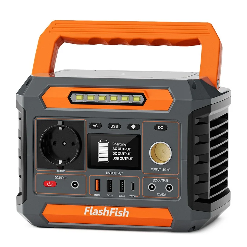 Flashfish P66A Portable Power Station, 144.3Wh Capacity, 39000mAh Battery, 200W AC Output, 8 Outputs, 18W USB-A/USB-C QC, 13–22V Solar Input, 3 Charging Methods, Built-in LED Light