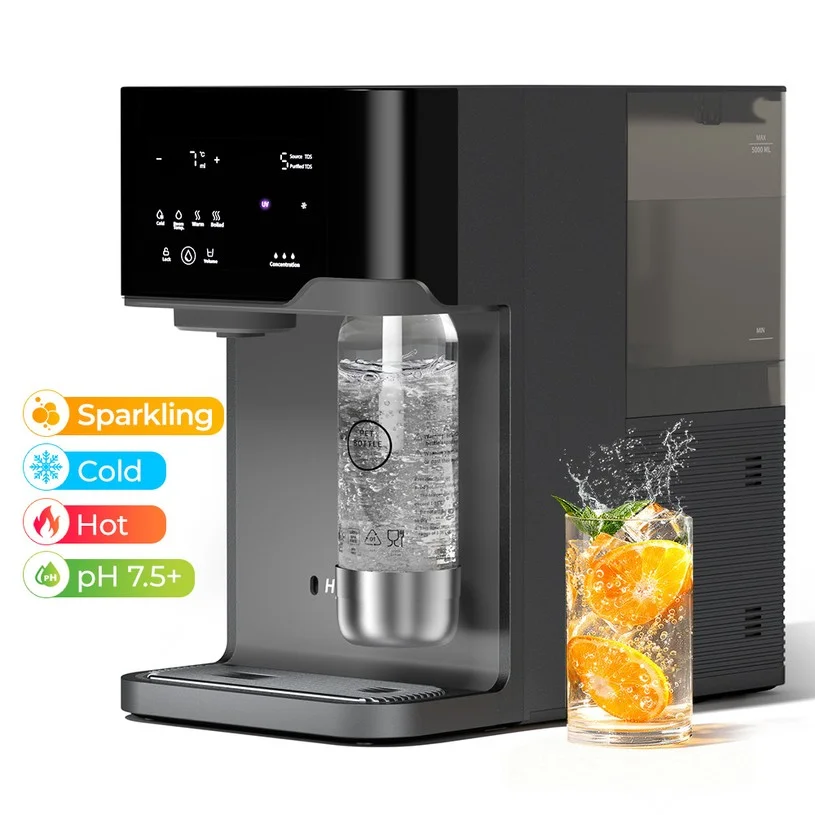 Refurbished Hydrofast C300 RO Countertop Water Purifier, Iced & Sparkling Water Dispenser, 6-Stage Filtration with UV Sterilization, 5L Raw Tank & 1.5L Pure Tank, Adjustable Temperature & Volume, Smart TDS Display