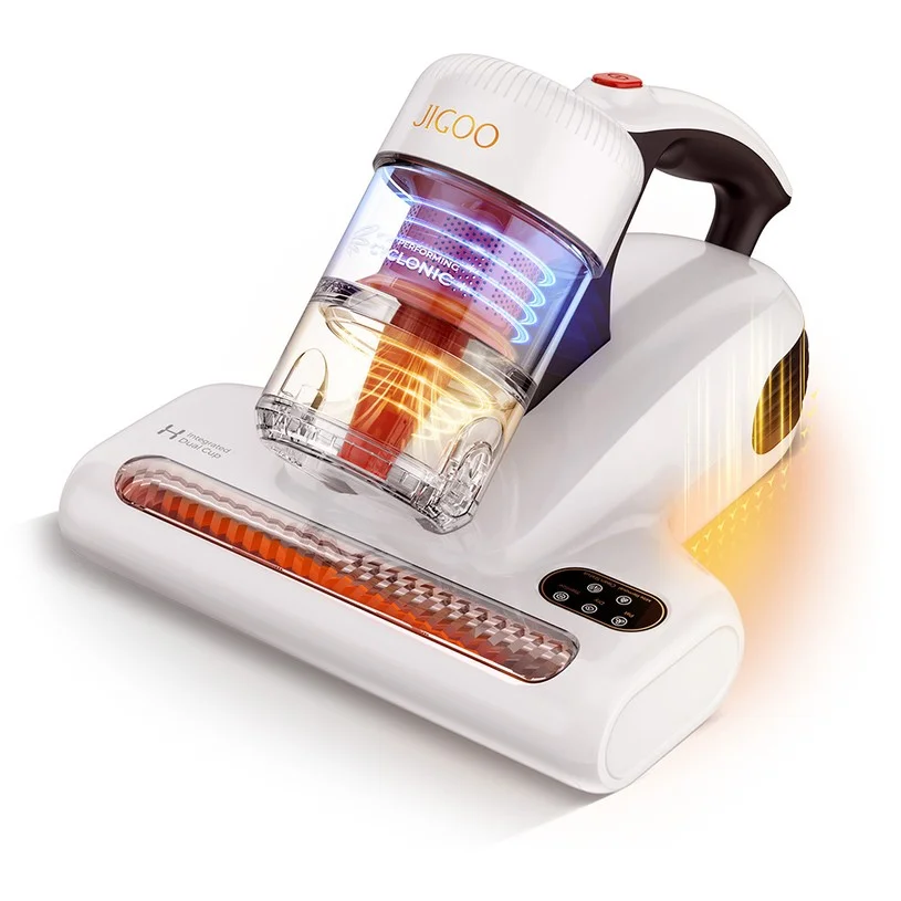 JIGOO J200 Integrated Dual-Cup Mite Cleaner, 500W Motor, 13000Pa Suction, 253.7nm UV Light, 60°C Hot Air, 12000 Times/min Metal Brushroll, 0.3L Dust Cup, Dust Mite Sensor, LED Display