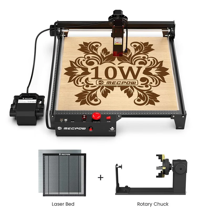 Mecpow X3 Pro 10W Laser Engraver + Laser Bed + Rotary Chuck